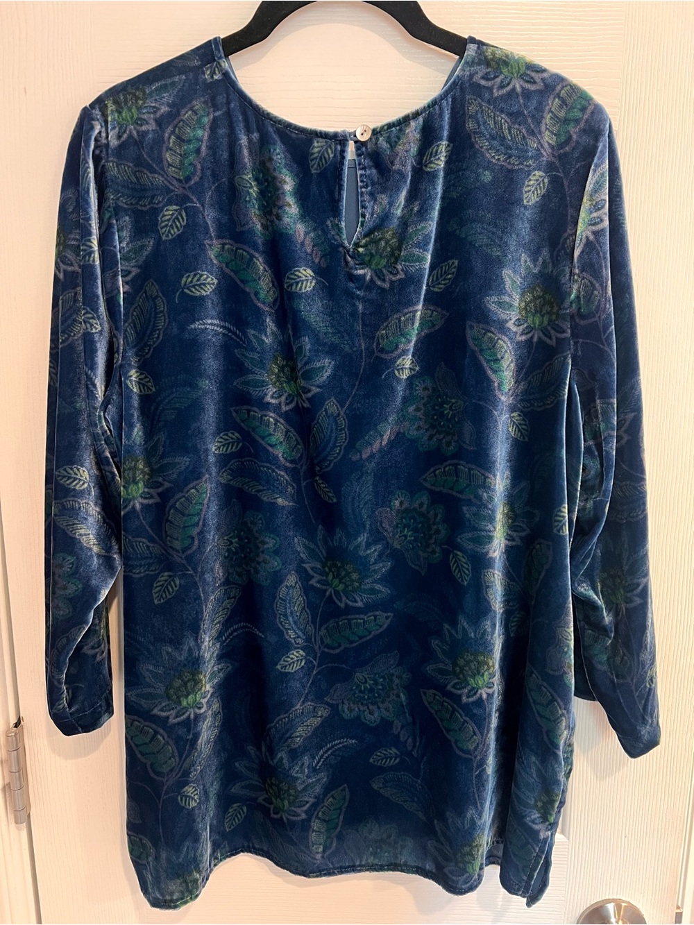 J. Jill Velvet Blue Floral Paisley 3/4 Sleeves Tunic Blouse Top M Women’s Green - Picture 4 of 6